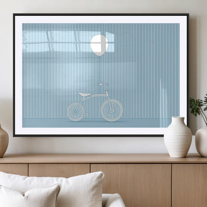 56479838-MGV-CV-36X24-Bicycle Wall Art – Minimalist Blue Canvas Print with Balloon Illustration, Modern Decor Artwork for Kids Room, Nursery, or Living