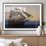 31270610-MGV-CV-36X24-Sailing Ship Wall Art – Sunset Seascape Canvas Print with Tall Ship at Sea, Nautical Ocean Decor for Living Room, Office, or