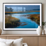 26300004-MGC-FP-36x24_Black-Marshland Landscape Wall Art – Scenic Nature Canvas Print with Golden Grass and Blue Water, Peaceful River Photography for Living