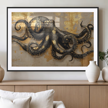 57944271-MGC-FP-36x24_Black-Octopus Wall Art – Black and Gold Nautical Canvas Print, Modern Ocean Inspired Artwork with Elegant Detailing, Coastal Marine