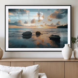 23879436-MGV-CV-36X24-Ocean Sunset Wall Art – Serene Seascape Canvas Print with Golden Sky, Reflections on Sand and Calm Waves, Peaceful Coastal