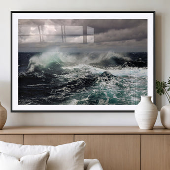 38622353-MGV-CV-36X24-Ocean Wave Wall Art – Dramatic Seascape Canvas Print with Stormy Sky and Crashing Sea, Bold Coastal Photography for Living Room,