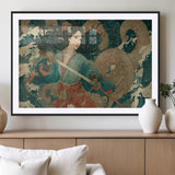 79740258-MGC-FP-36x24_Black-Tsukioka Yoshitoshi Samurai Wall Art Print, Japanese Katana Warrior Canvas Wall Art, Octopus Sea Monster Canvas Print,