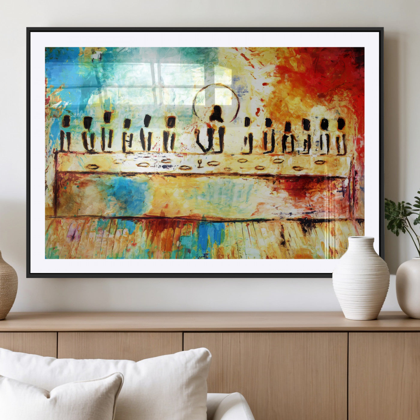 YKE34632598CR-MGC-FP-36x24_Black-Abstract Last Supper with Apostles Wall Art Canvas Print