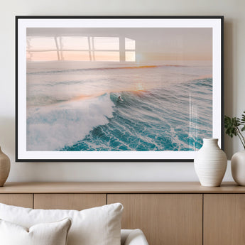 34064591-MGV-CV-36X24-Surfing Wall Art – Sunset Ocean Wave Canvas Print, Surfer Riding Sea Photography Decor for Bedroom, Living Room, Office, Coastal