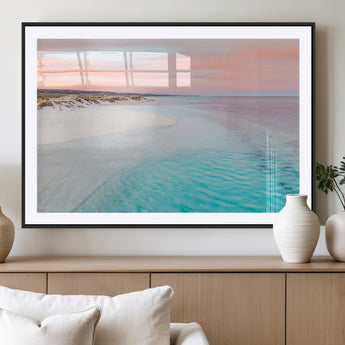 41613614-MGV-CV-36X24-Beach Sunset Wall Art – Pastel Ocean Canvas Print, Turquoise Water and Pink Sky Photography Decor for Bedroom, Living Room, Office