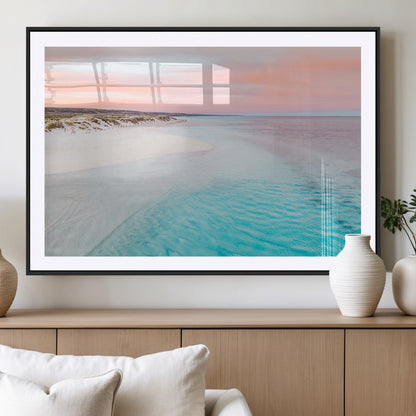 41613614-MGV-CV-36X24-Beach Sunset Wall Art – Pastel Ocean Canvas Print, Turquoise Water and Pink Sky Photography Decor for Bedroom, Living Room, Office
