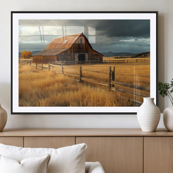 16480179-MGV-CV-36X24-Farmhouse Wall Art – Rustic Barn and Golden Field Canvas Print, Country Landscape Photography Decor for Bedroom, Living Room,