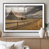 21991117-MGV-CV-36X24-Rustic Barn Wall Art – Weathered Farmhouse Canvas Print, Stormy Sky and Golden Field Photography Decor for Bedroom, Living Room,