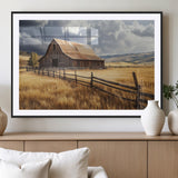 23718739-MGV-CV-36X24-Farmhouse Wall Art – Rustic Barn and Golden Wheat Field Canvas Print, Country Landscape Photography Decor for Bedroom, Living