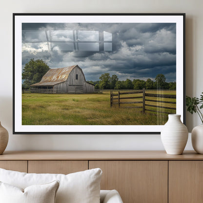 39409517-MGC-FP-36x24_Black-Rustic Barn Wall Art – Weathered Farmhouse and Storm Clouds Canvas Print, Country Landscape Photography Decor for Bedroom, Living