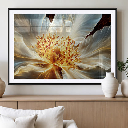 20862576-MGV-CV-36X24-Golden Abstract Flower Canvas Wall Art – Modern Botanical Bloom Print, Elegant Floral Artwork for Living Room, Bedroom, Office