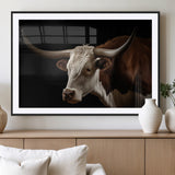 27414857-MGC-FP-36x24_Black-Texas Longhorn Bull Canvas Wall Art – Rustic Western Farmhouse Decor, Brown & White Cow Portrait, Animal Print for Ranch Home