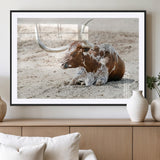 89096667-MGV-CV-36X24-Texas Longhorn Wall Art – Rustic Western Canvas Print, Cattle Photography Decor for Ranch House, Living Room, Office, Man Cave