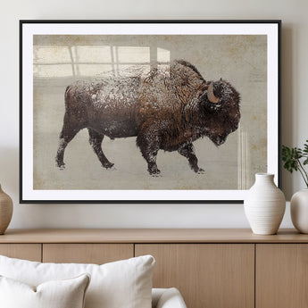 54810031-MGV-CV-36X24-Western Wall Art – Snow Covered Bison Canvas Print, Rustic Wildlife Photography Decor for Bedroom, Living Room, Office, Lodge,