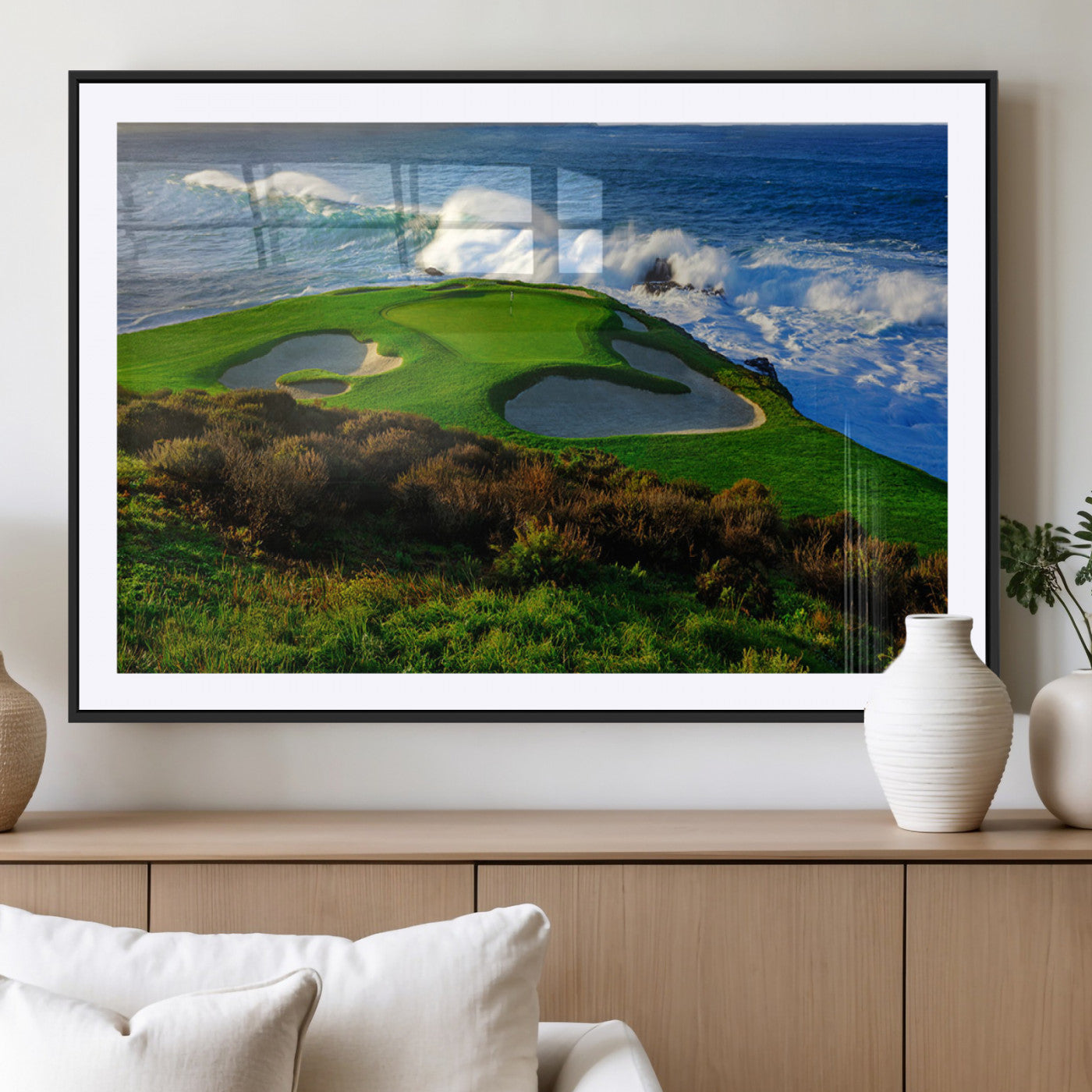 13644055-MGV-CV-36X24-Golf Wall Art – Oceanfront Green Canvas Print, Scenic Coastal Course Photography Decor for Bedroom, Living Room, Office, Sports