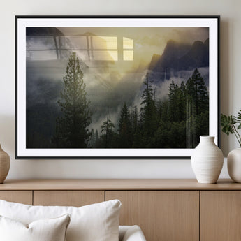 38316884-MGV-CV-36X24-Landscape Wall Art – Misty Mountain Valley Canvas Print, Scenic Pine Forest and Sunrise Photography Decor for Bedroom, Living