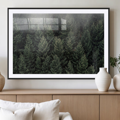 84059409-MGV-CV-36X24-Forest Wall Art – Misty Evergreen Trees Canvas Print, Tranquil Nature Photography Decor for Bedroom, Living Room, Office, Cabin or