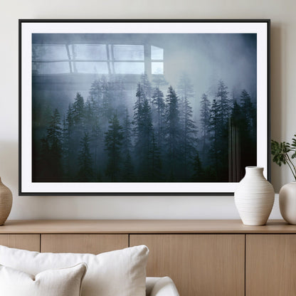 93439624-MGV-CV-36X24-Forest Wall Art – Misty Pine Trees Canvas Print, Moody Nature Photography Decor for Bedroom, Living Room, Office, Cabin, Lodge or