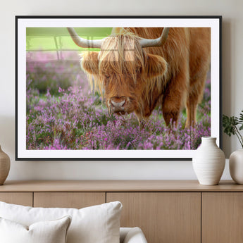 64069351-MGV-CV-36X24-Farmhouse Wall Art – Highland Cow in Wildflowers Canvas Print, Rustic Country Cattle Photography Decor for Bedroom, Living Room,