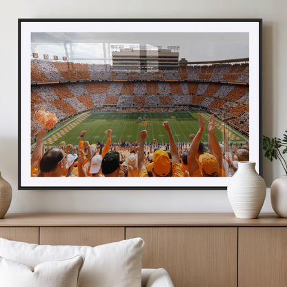 76011417-MGV-CV-36X24-Tennessee Volunteers Wall Art – Neyland Stadium Checkerboard Crowd Canvas Print, Vols Football Game Day Fan Perspective Sports