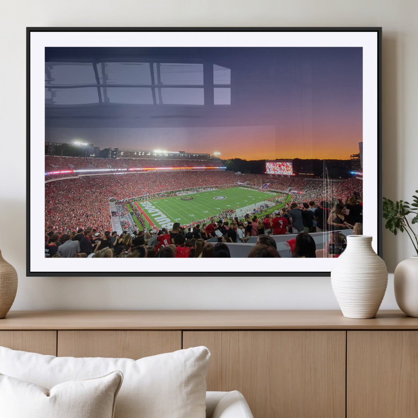 25139565-MGV-CV-36X24-Sanford Stadium Wall Art – Panoramic Georgia Bulldogs Sunset Football Game Canvas Print, Red Crowd Sports Decor for Office, Man