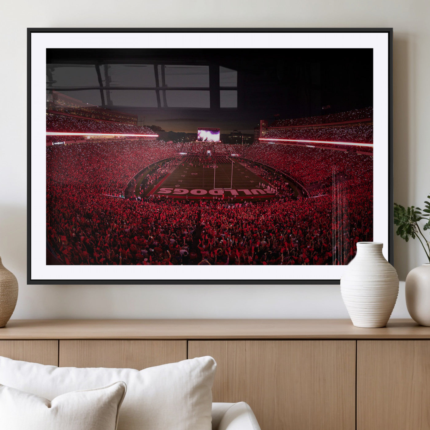 38331045-MGV-CV-36X24-Sanford Stadium Wall Art – Panoramic Georgia Bulldogs Red Light Game Football Canvas Print, Night Crowd Sports Decor for Office,