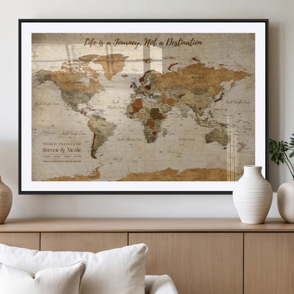 75179116-MGV-CV-36X24-Personalized World Map Wall Art – Rustic Vintage Travel Map with Custom Names, Inspirational Adventure Décor for Couples, Families