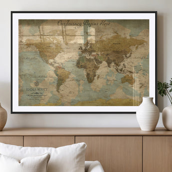 54795344-MGV-CV-36X24-Personalized World Map Wall Art – Vintage Adventure Travel Map with Custom Names, Rustic Wall Décor for Couples, Families