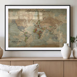 62500285-MGV-CV-36X24-Personalized World Map Wall Art – Rustic Watercolor Adventure Awaits Travel Map with Custom Couple Names, Vintage Wall Decor for