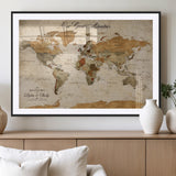 91961147-MGV-CV-36X24-Personalized World Map Wall Art – Vintage Sepia Adventure Travel Map with Custom Couple Names, Rustic Wall Decor for Home, Couples