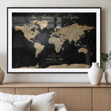 98947257-MGV-CV-36X24-Personalized World Map Wall Art – Vintage Black Adventure Travel Map with Custom Names, Elegant Push Pin Canvas for Couples Home