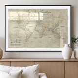 57950315-MGV-CV-36X24-Personalized World Map Wall Art – Vintage Beige Travel Map with Custom Names, Romantic Anniversary Gift for Couples, Adventure