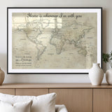 35009043-MGV-CV-36X24-Personalized World Map Wall Art – Vintage Beige Travel Map with Custom Names and Date, Romantic Anniversary Gift for Couples Home