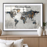 11751559-MGV-CV-36X24-Personalized World Map Wall Art – Elegant Adventure Travel Tracker Map for Couples & Families, Push Pin Canvas Poster Decor for Home, Office