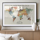 10311652-MGV-CV-36X24-Personalized World Map Wall Art - Watercolor Travel Map with Custom Names Minimalist Design for Couples&Families - Decor for Home,