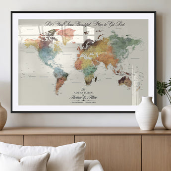 10311652-MGV-CV-36X24-Personalized World Map Wall Art - Watercolor Travel Map with Custom Names Minimalist Design for Couples&Families - Decor for Home,