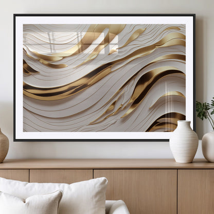 41237-MGV-CV-36X24-Gold Waves Wall Art Canvas Print, Framed Elegant Flow Art Picture Print, Luxury Layers Perfect Minimal Luxe Decor Artwork