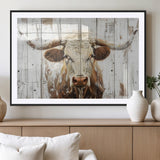 10840-MGC-FP-36x24_Black-Texas Longhorn Wall Art Canvas Print, Framed Rustic Bull Art Picture Print, Western Cattle Perfect Rustic Western Decor Artwork