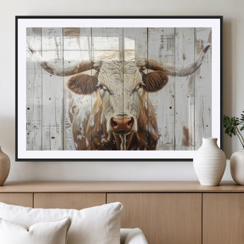 10840-MGC-FP-36x24_Black-Texas Longhorn Wall Art Canvas Print, Framed Rustic Bull Art Picture Print, Western Cattle Perfect Rustic Western Decor Artwork