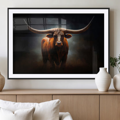 12484-MGC-FP-36x24_Black-Texas Longhorn Wall Art Canvas Print, Framed Western Bull Art Picture Print, Moody Cattle Perfect Moody Western Decor Artwork