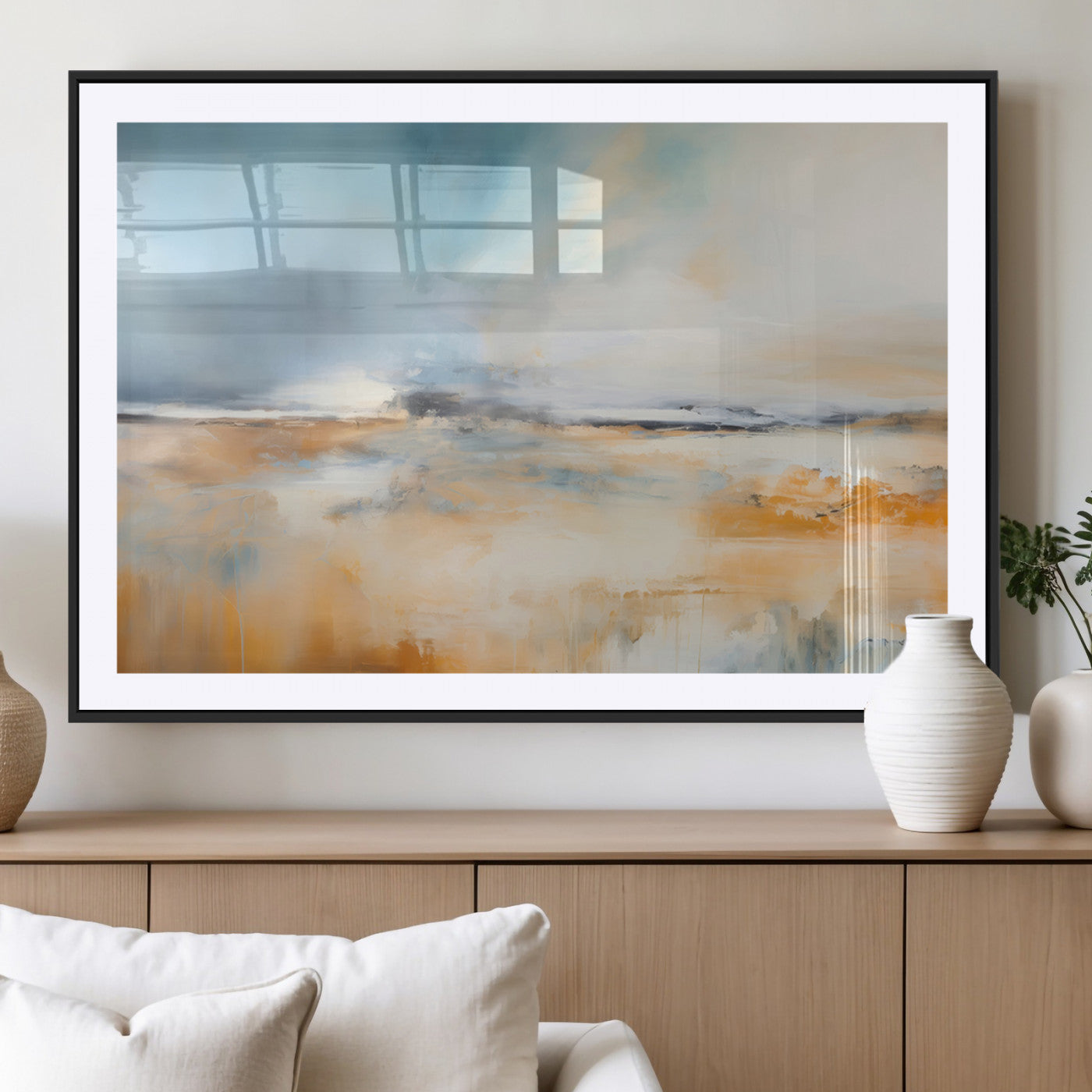 12135-MGC-FP-36x24_Black-Soft Horizon Wall Art Canvas Print, Framed Golden Field Art Picture Print, Dreamy Horizon Perfect Minimalist Earthy Decor Artwork