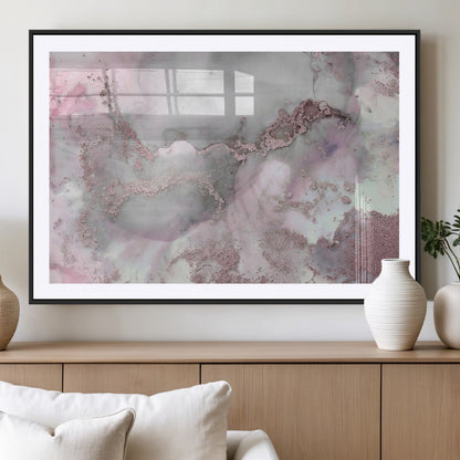 16416-MGV-CV-36X24-Blush Marble Wall Art Canvas Print, Framed Rose Gold Art Picture Print, Pink Cloudy Perfect Modern Glam Decor Artwork
