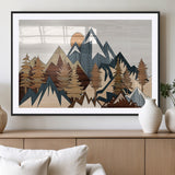80300-MGC-FP-36x24_Black-Geometric Mountains Wall Art Canvas Print, Framed Stylized Trees Art Picture Print, Graphic Forest Perfect Rustic Abstract Decor