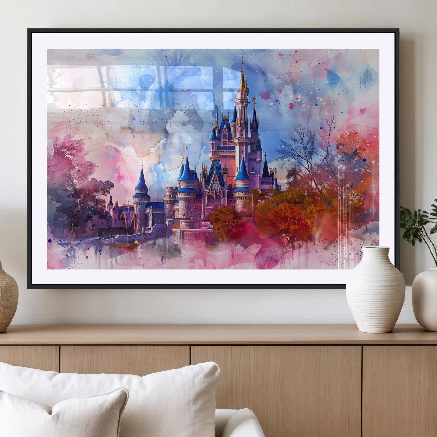 15129-MGV-CV-36X24-Disney Castle Wall Art Canvas Print, Framed Cinderella Palace Art Picture Print, Fantasy Kingdom Perfect Whimsical Fairytale Decor