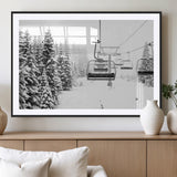 49274-MGC-FP-36x24_Black-Snowy Forest Wall Art Canvas Print, Framed Ski Lift Art Picture Print, Mountain Snow Perfect Minimal Winter Lodge Decor Artwork