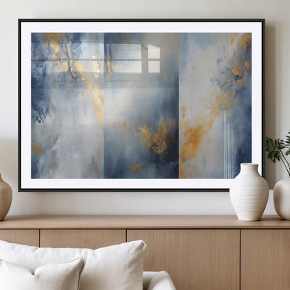 41836-MGV-CV-36X24-Abstract Gold Wall Art Canvas Print, Framed Blue Layers Art Picture Print, Elegant Cloud Perfect Elegant Minimalist Decor Artwork