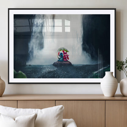 32259-MGV-CV-36X24-Stitch Angel Wall Art Canvas Print, Framed Stitch Waterfall Art Picture Print, Cartoon Couple Perfect Moody Fantasy Decor Artwork
