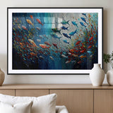 89626-MGV-CV-36X24-Fish Swarm Wall Art Canvas Print, Framed Abstract Ocean Art Picture Print, Underwater Life Perfect Vibrant Coastal Decor Artwork