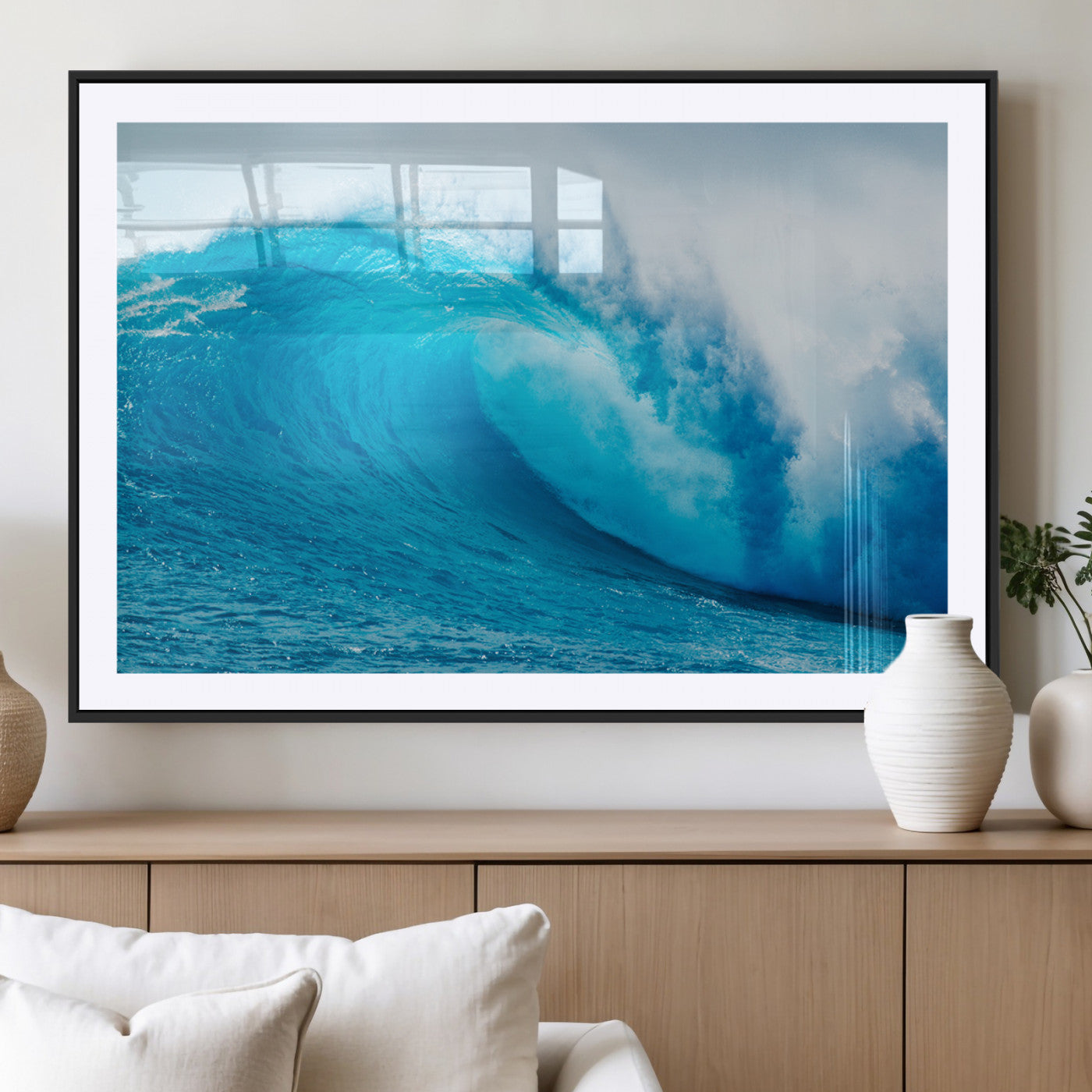 15566-MGC-FP-36x24_Black-Ocean Wave Wall Art Canvas Print, Framed Curling Wave Art Picture Print, Vibrant Surf Wave Perfect Coastal Surf Decor Artwork